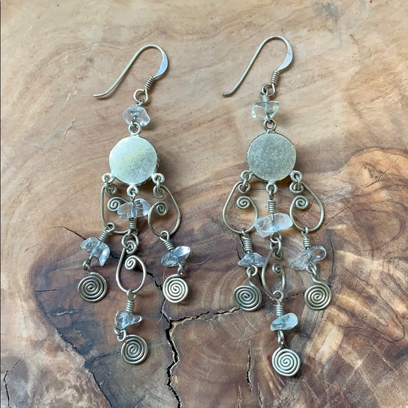 Vintage Sterling Silver Aqua Chandelier Earrings - Picture 2 of 3